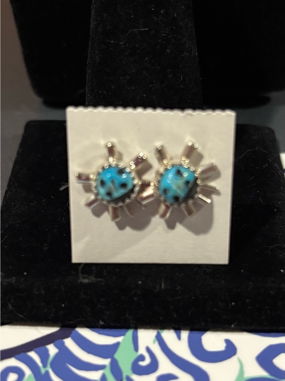 Navajo Ladybug shaped earrings set in the silver
